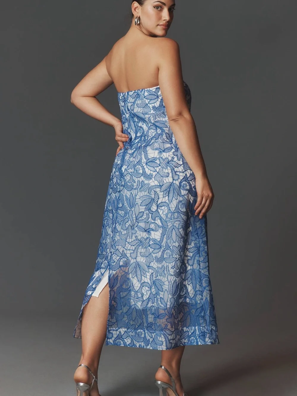 Anthropologie Strapless Embroidered Lace Midi Dress - Picture 4 of 15